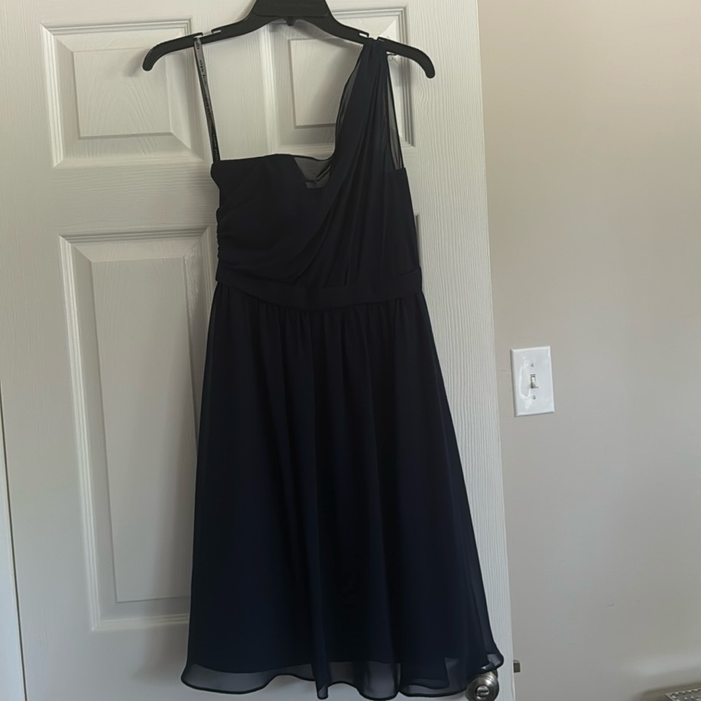 Navy one-shoulder Alfred Angelo bridesmaid dress